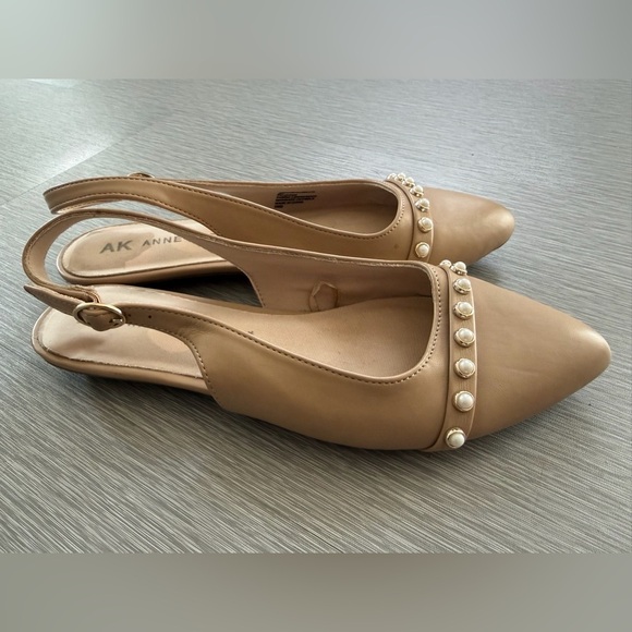 Anne Klein Shoes - Anne Klein Beige Pearl-Trim Slingback Flats, Size 9 NWOB